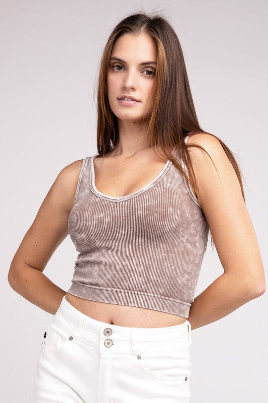 Summer Days Washed Ribbed Cropped Tank Top