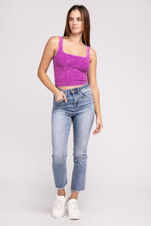 Summer Days Washed Ribbed Cropped Tank Top