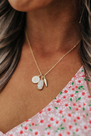 Dira Coin Charm Necklace In Mother of Pearl