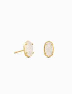 Emilie Gold Stud Earrings In Iridescent Drusy