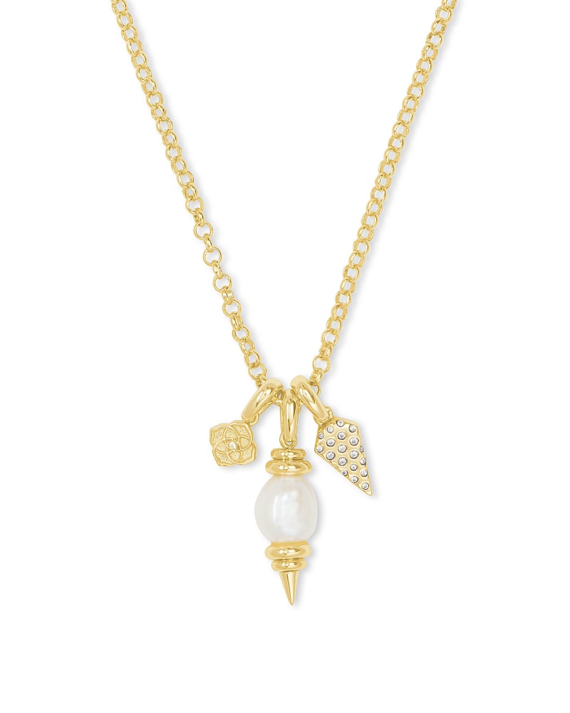 Demi Gold Charm Necklace In White Baroque Pearl