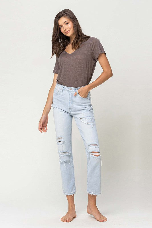 High Rise Distressed Crop Straight