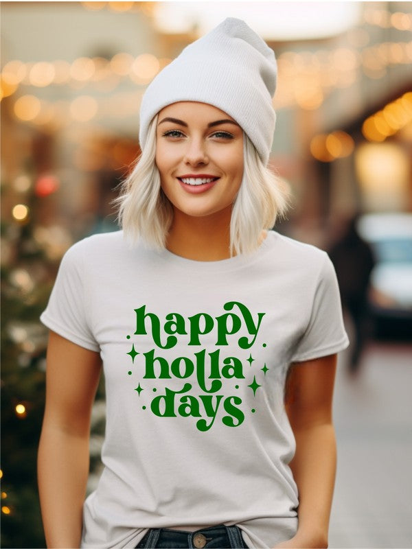 Happy Holla Days Graphic Short Sleeve Tee in Plus