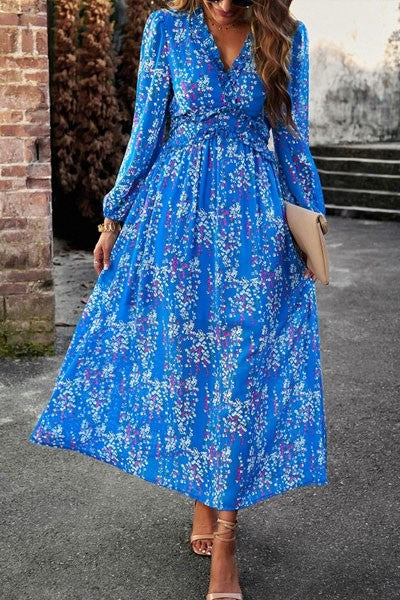 Women's Floral Print Chiffon  Dress Long Sleeves