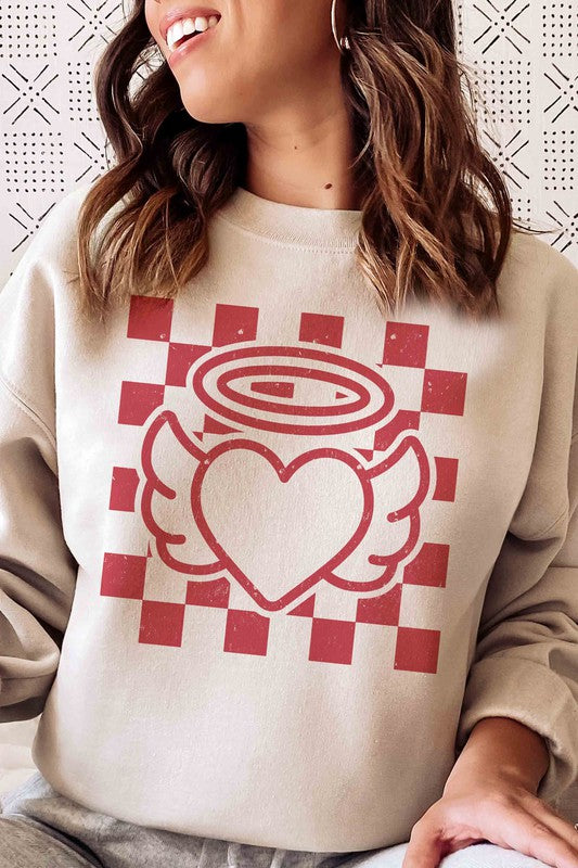 CHECKERED ANGEL HEART Graphic Sweatshirt