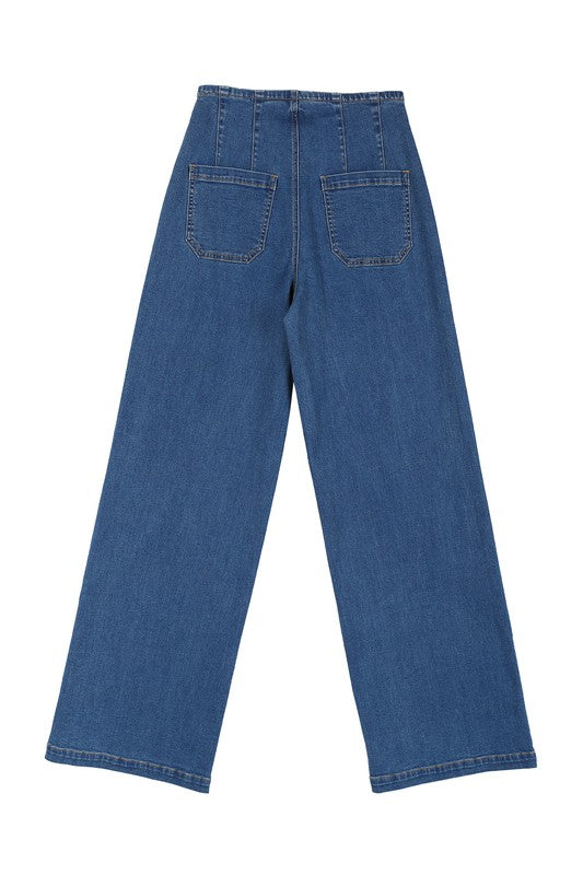 Flared High Waist Pin-Tuck Jeans
