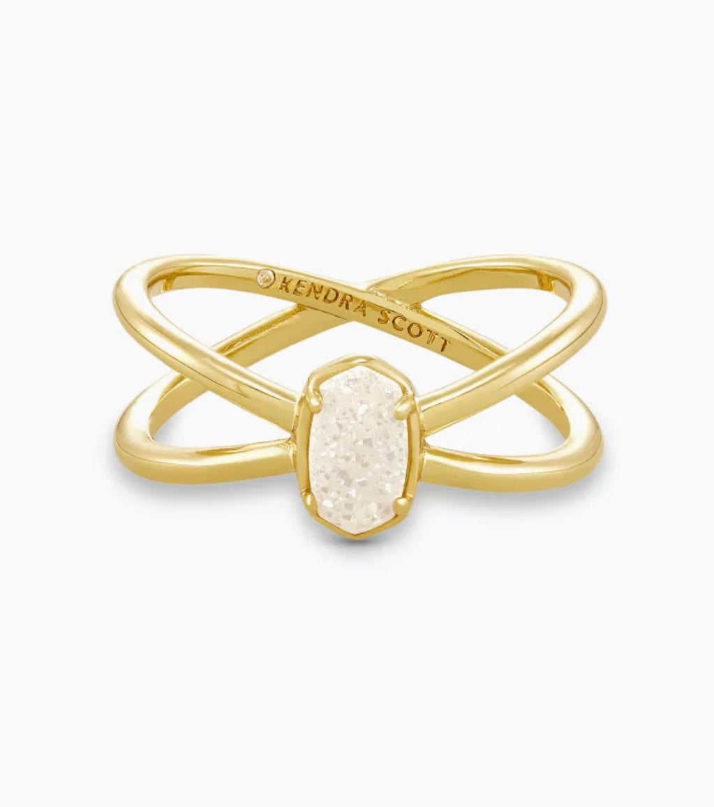 Emilie Gold Double Band Ring In Iridescent Drusy