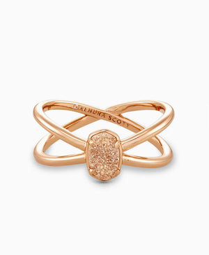 Emilie Rose Gold Double Band Ring In Sand Drusy