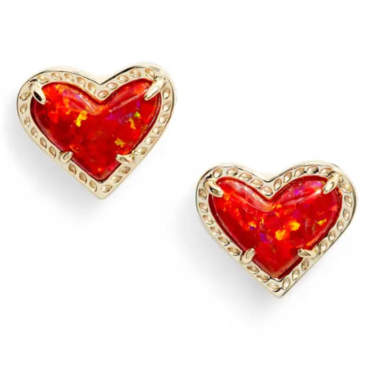Ari Heart Gold Stud Earrings In Red Kyocera Opal