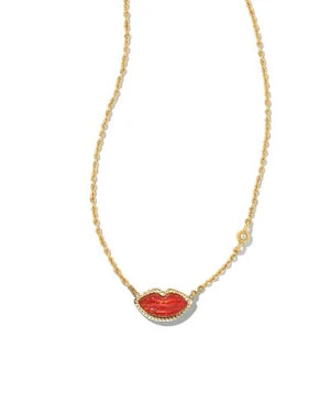 Lips Gold Pendant Necklace in Red Kyocera Opal👄