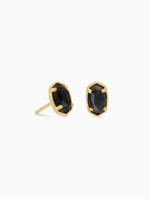 Emilie Gold Stud Earrings In Black Obsidian
