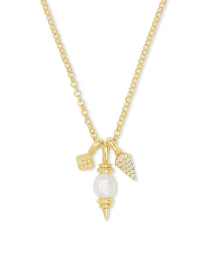 Demi Gold Charm Necklace In White Baroque Pearl